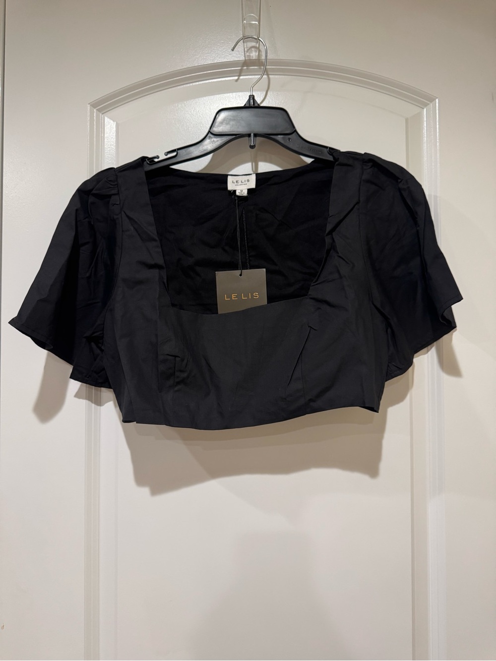 Le Lis Black Square Neck Puff Sleeve Crop Top